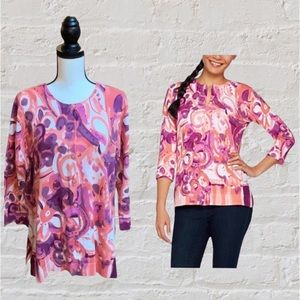 Issac Mizrahi Live! Abstract Cardigan ~ Pink & Coral